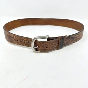 Unbranded 1.5" Distressed Tooled Leather Belt Brown S